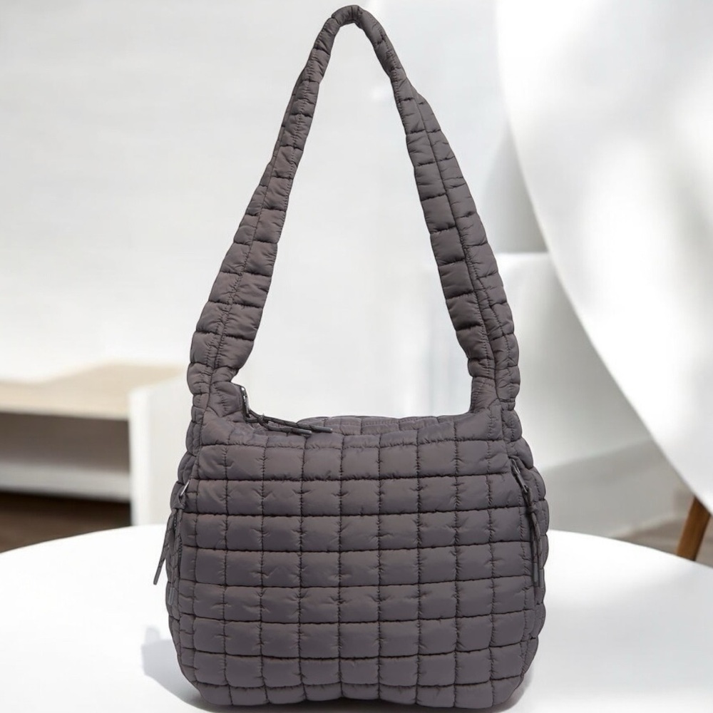 URBAN EXPRESSIONS Square Quilt Nylon Hobo Bag in Carbon (NWT) - Picture 2 of 7